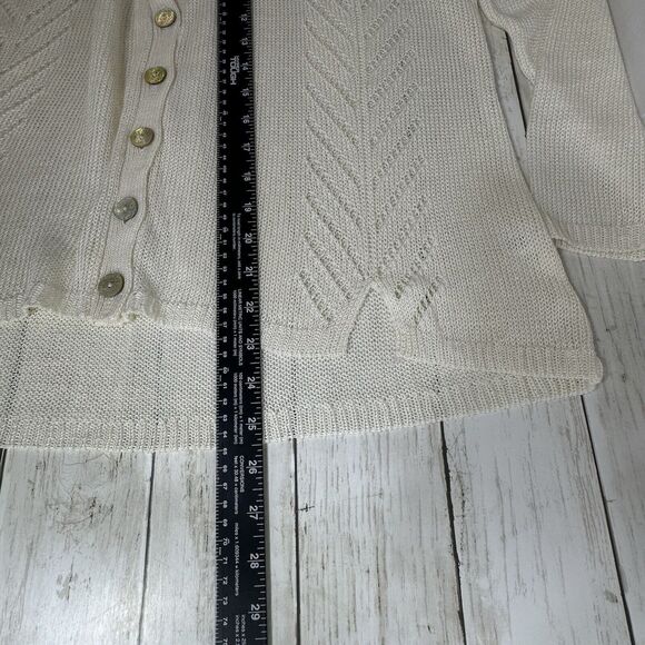 J Jill Womens Ivory Pointelle Cardigan Sweater Sz XL Linen Blend Button Front - Picture 13 of 15